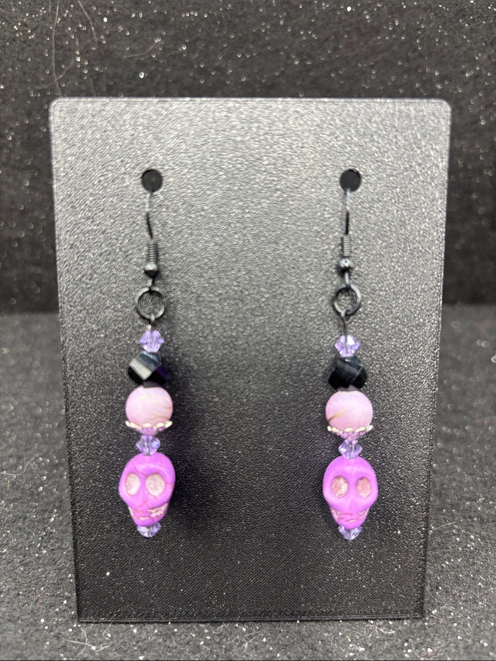 Purple Skull Beaded Dangle Earrings